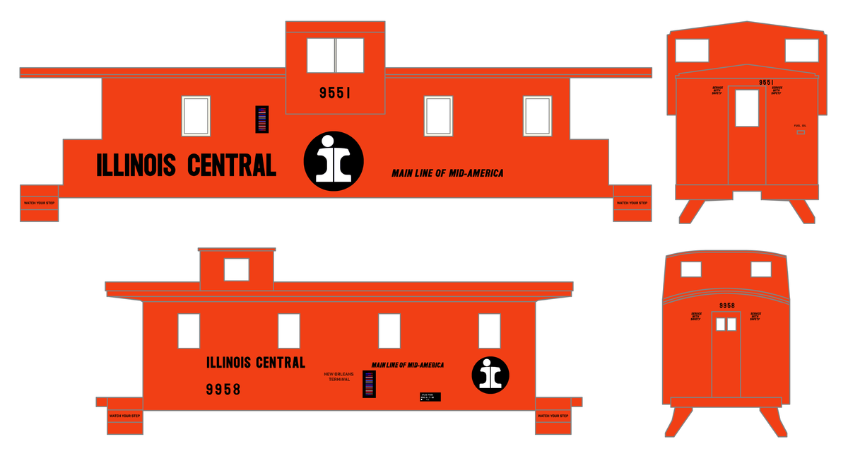 Illinois Central Caboose Black Split Rail Herald - Decal