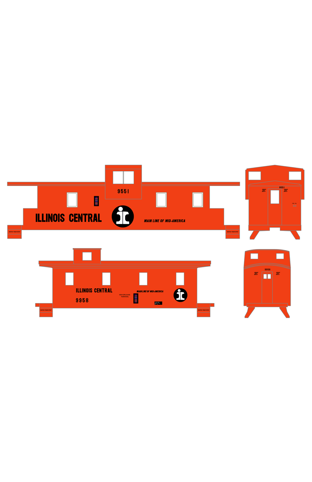 Illinois Central Caboose Black Split Rail Herald