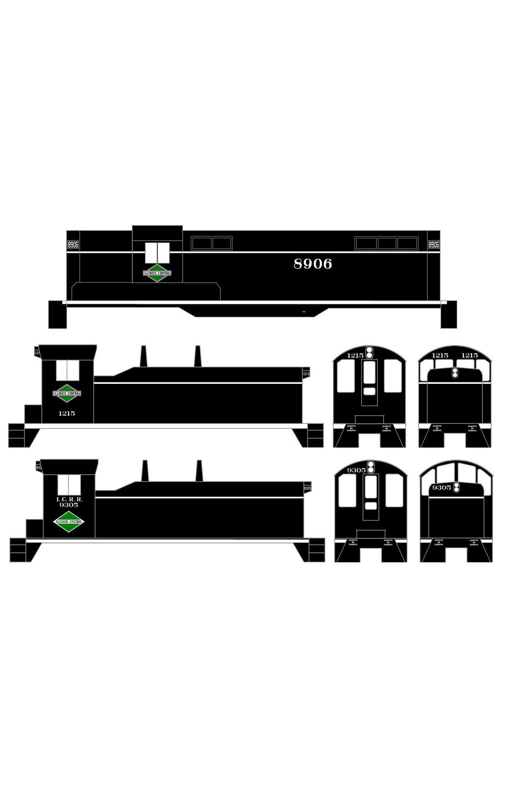 Illinois Central Diesel Locomotive White and Green Diamond Herald