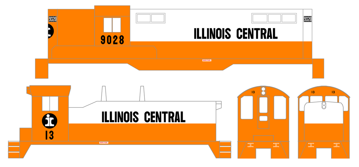 Illinois Central Diesel Locomotive Black Orange/White Scheme