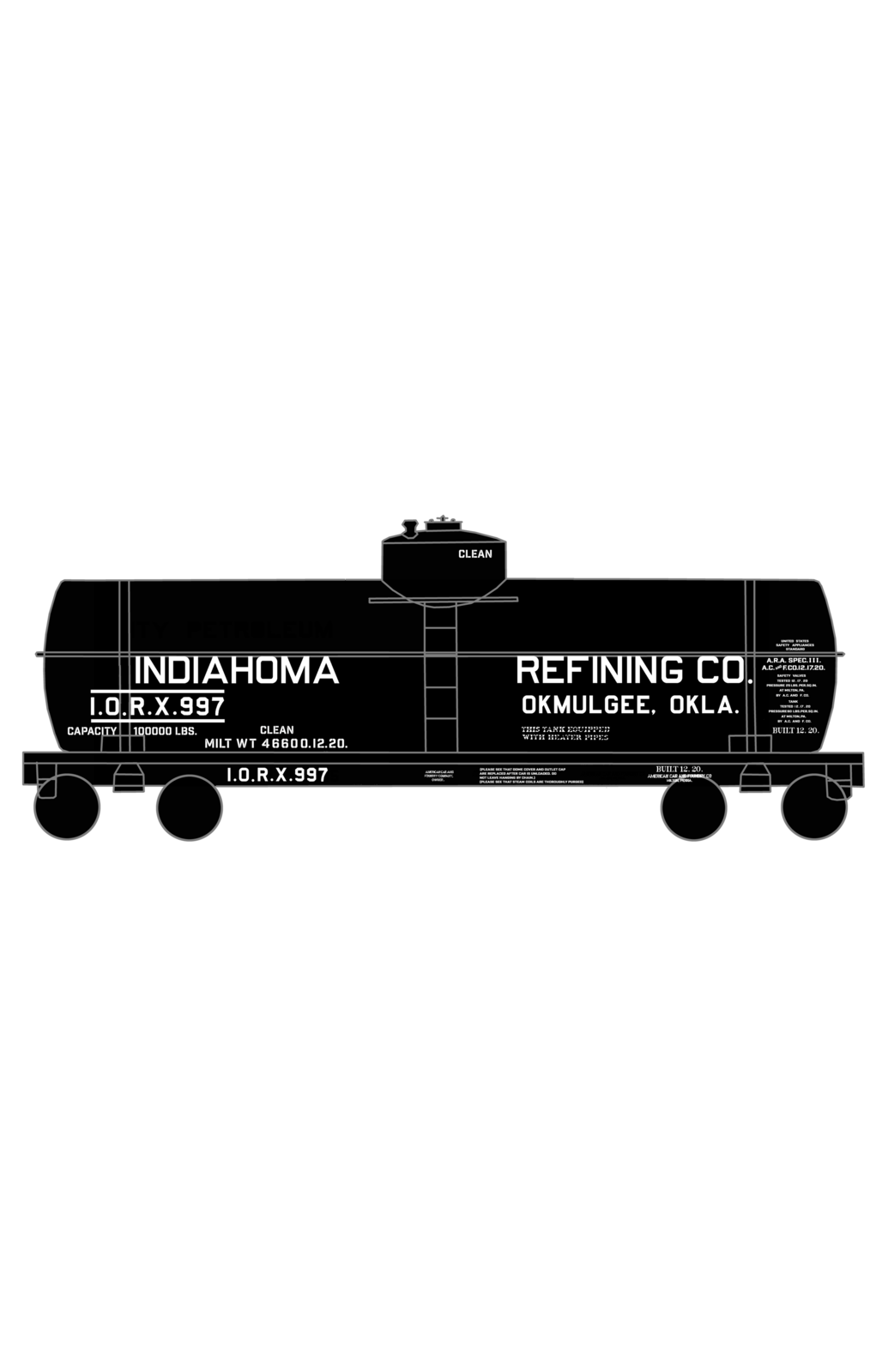 Indiahoma Refining Co Tank Car White Okmulgee, Oklahoma