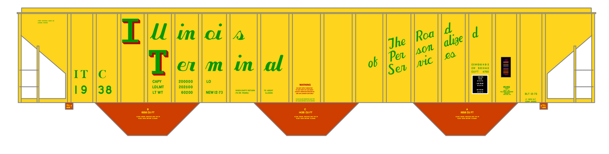Illinois Terminal PS2-CD Covered Hopper Red and Green