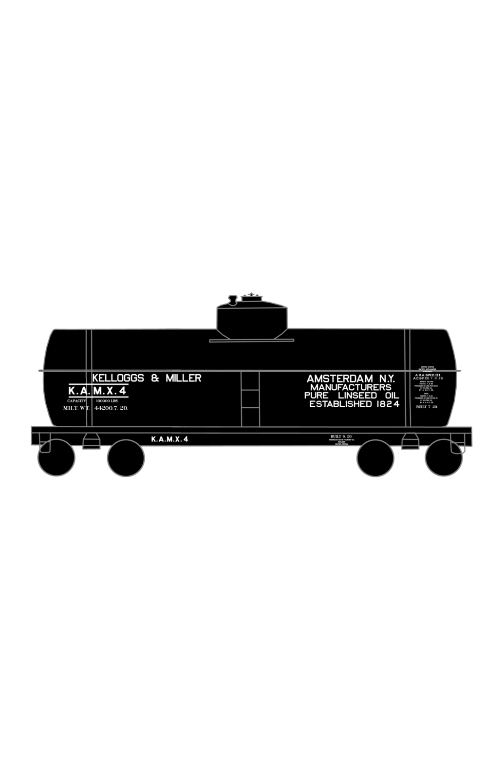 Kelloggs and Miller Linseed Oil Tank Car White Amsterdam, NY