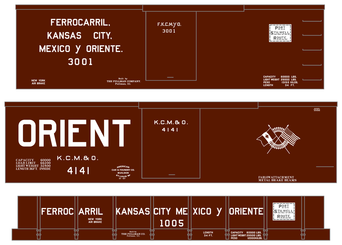 Kansas City, Mexico and Orient Boxcars and Gondola White KCMO - Decal