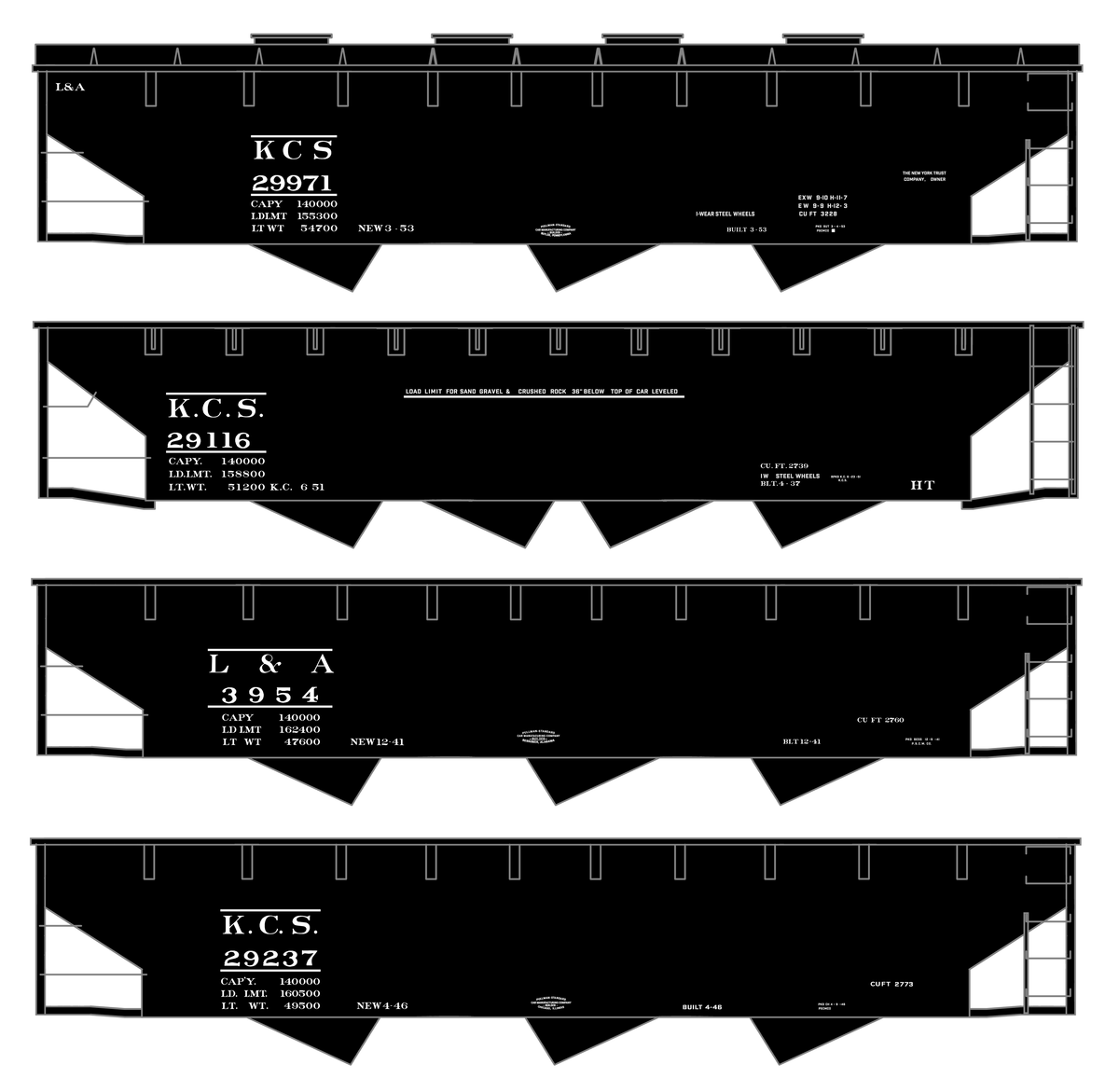 Kansas City Southern 70 Ton Offset Hopper White KCS L&A