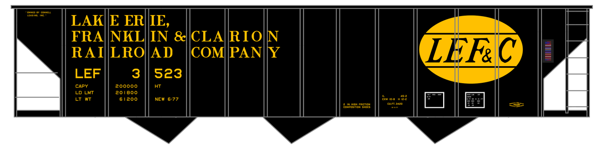 Lake Erie, Franklin & Clarion 100 Ton Hopper Car Yellow LEFC - Decal