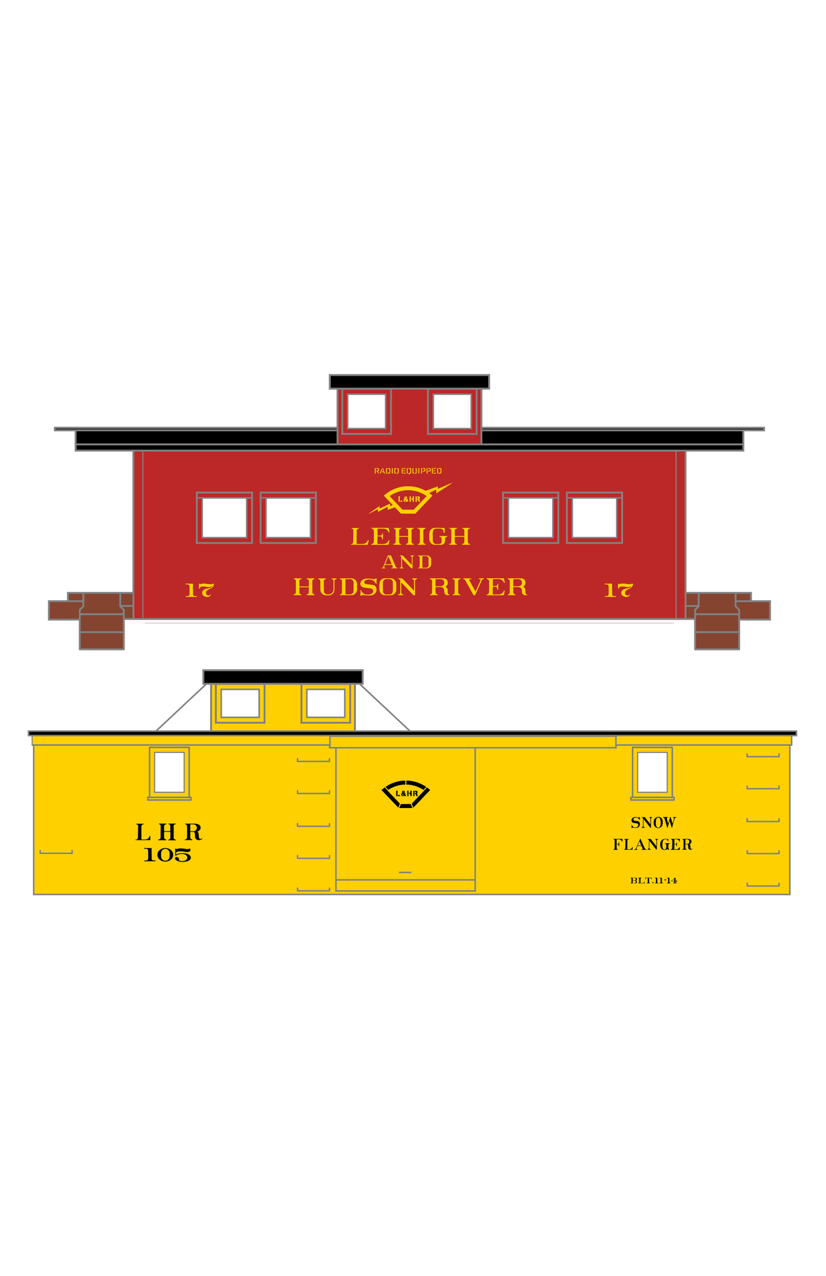 Lehigh and Hudson River Caboose and Flanger White, Yellow and Black