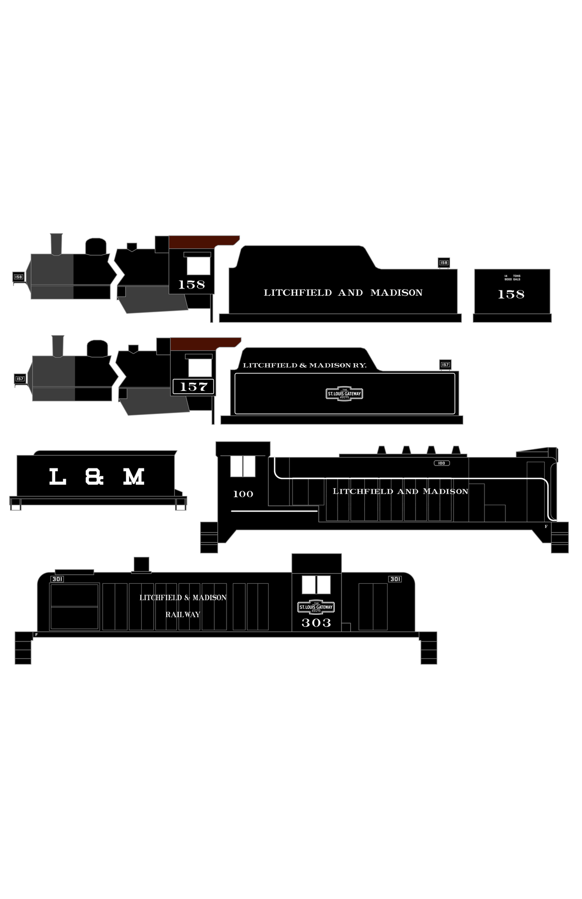 Litchfield and Madison Steam Or Diesel Locomotive White