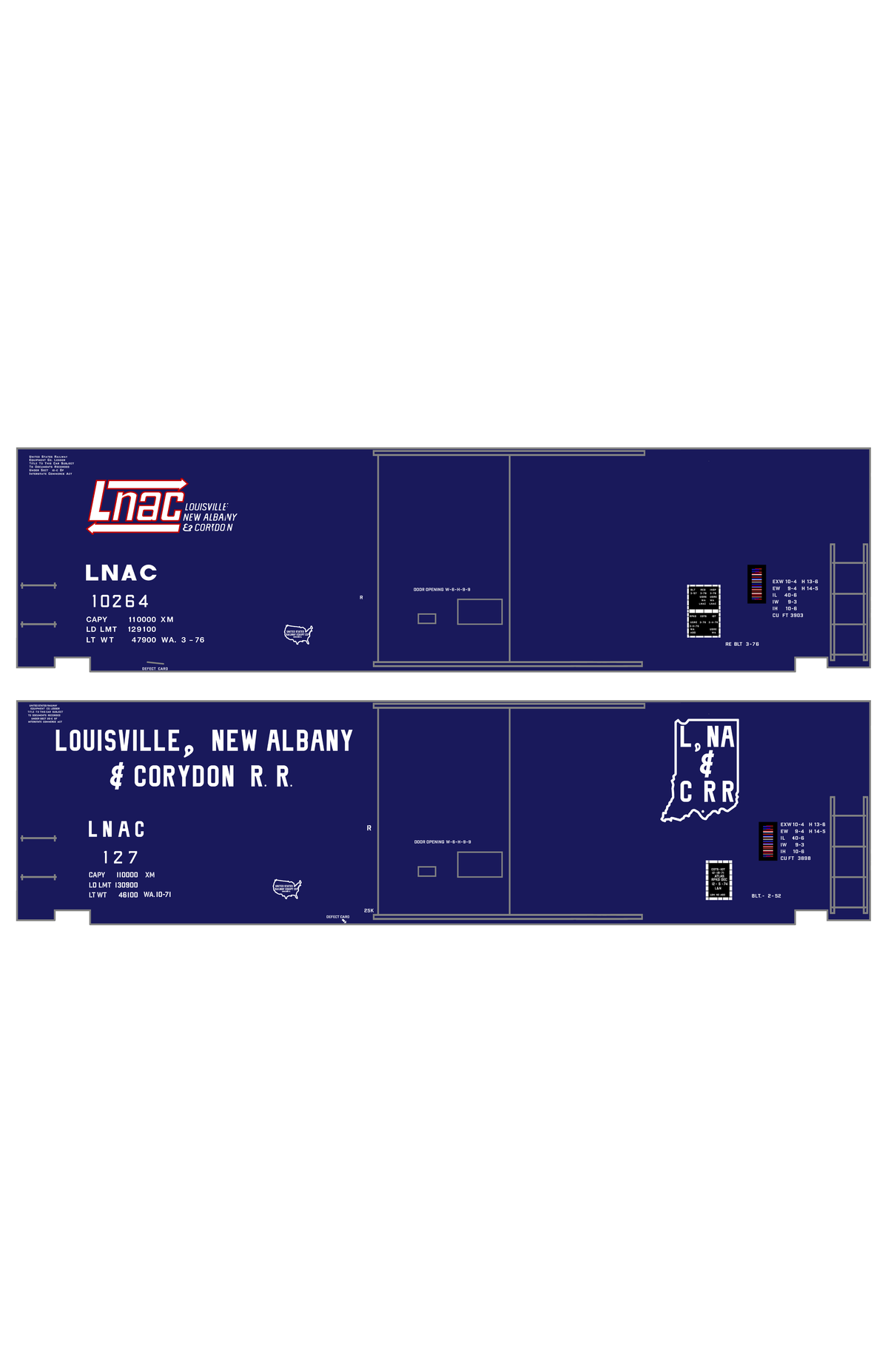 Louisville, New Albany and Corydon LNAC 40 Ft Boxcar White