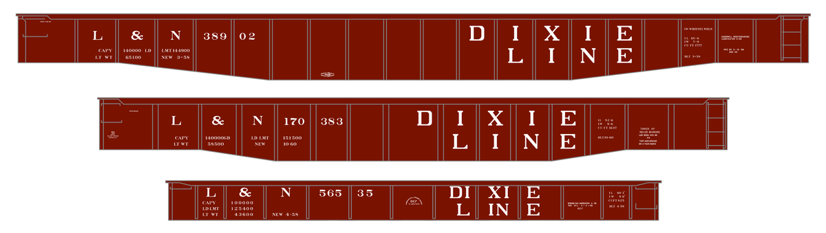 Louisville and Nashville Gondola White Roman Dixie Line - Decal