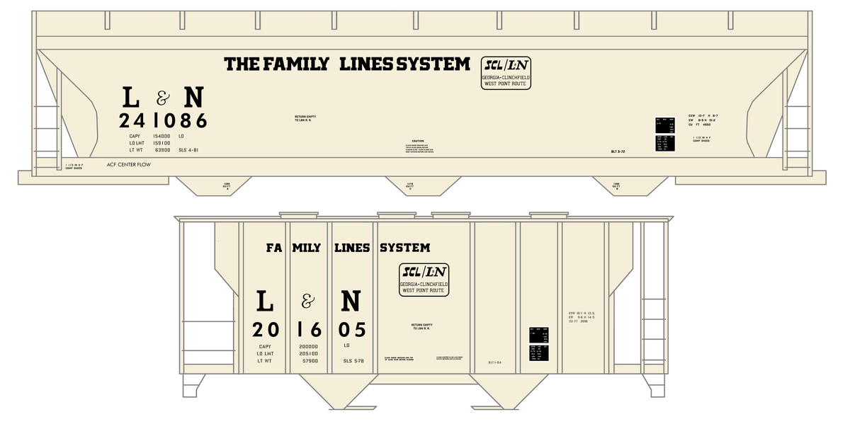 L&N Family Lines ACF Covered Hopper Black  - Decal