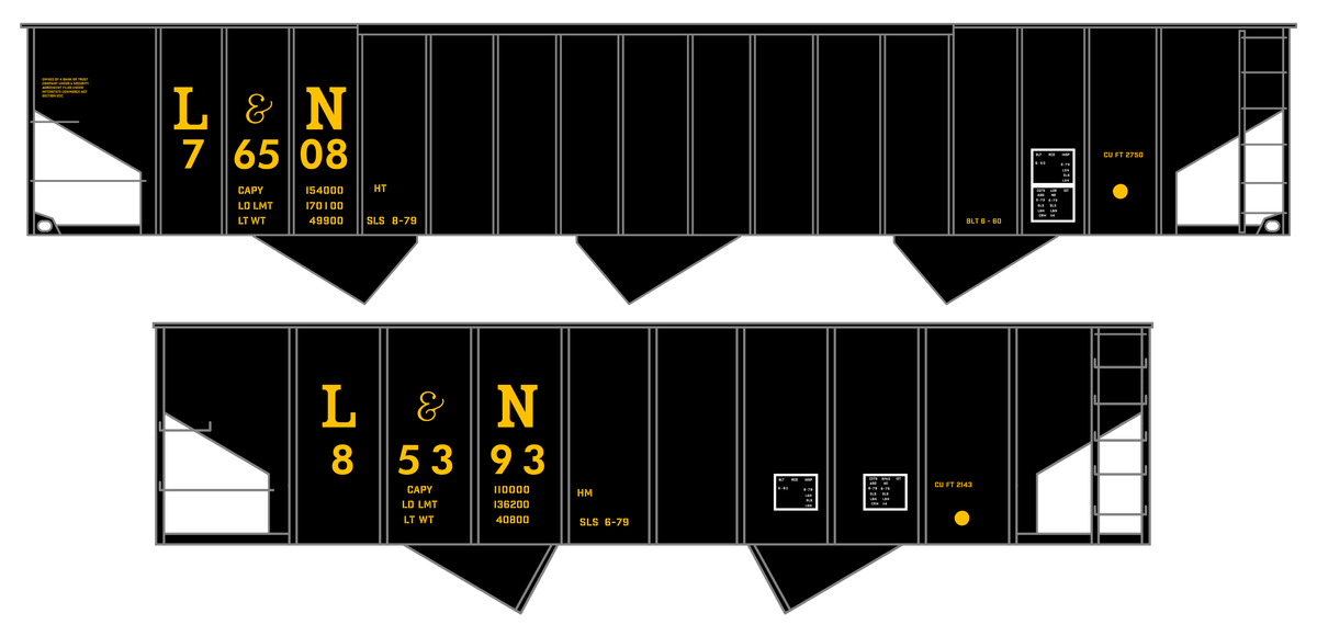 Louisville and Nashville Hopper Car Yellow Straight Serif Letter - Decal
