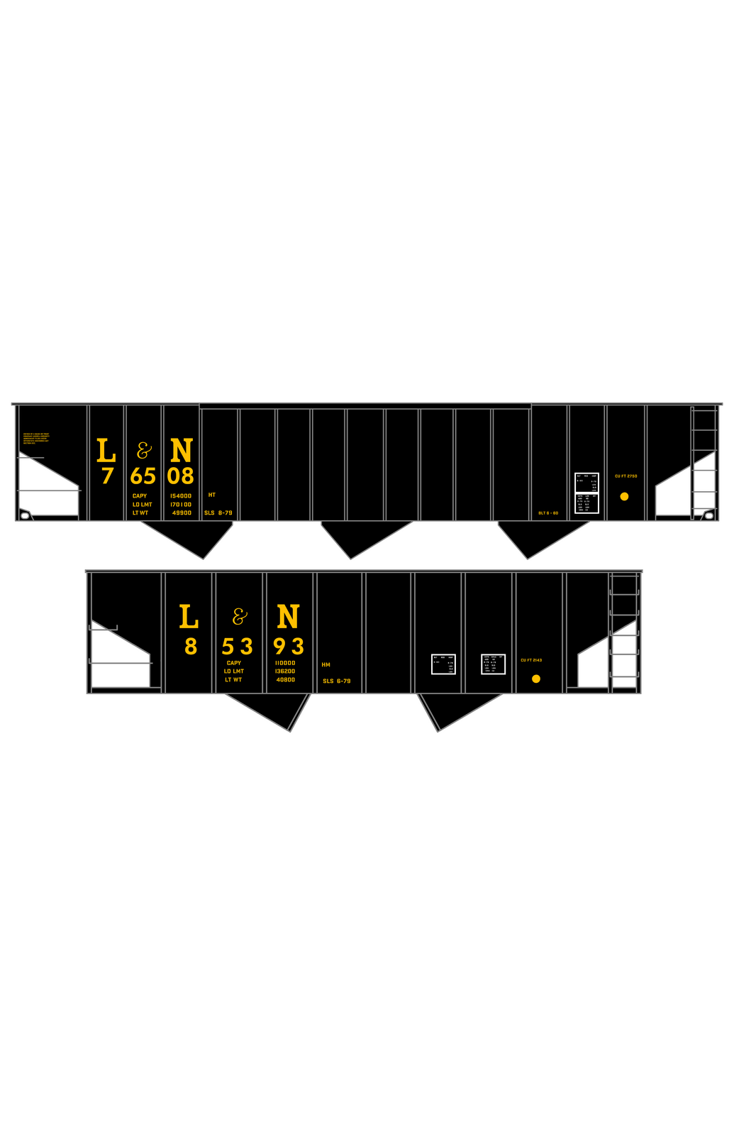 Louisville and Nashville Hopper Car Yellow Straight Serif Letter