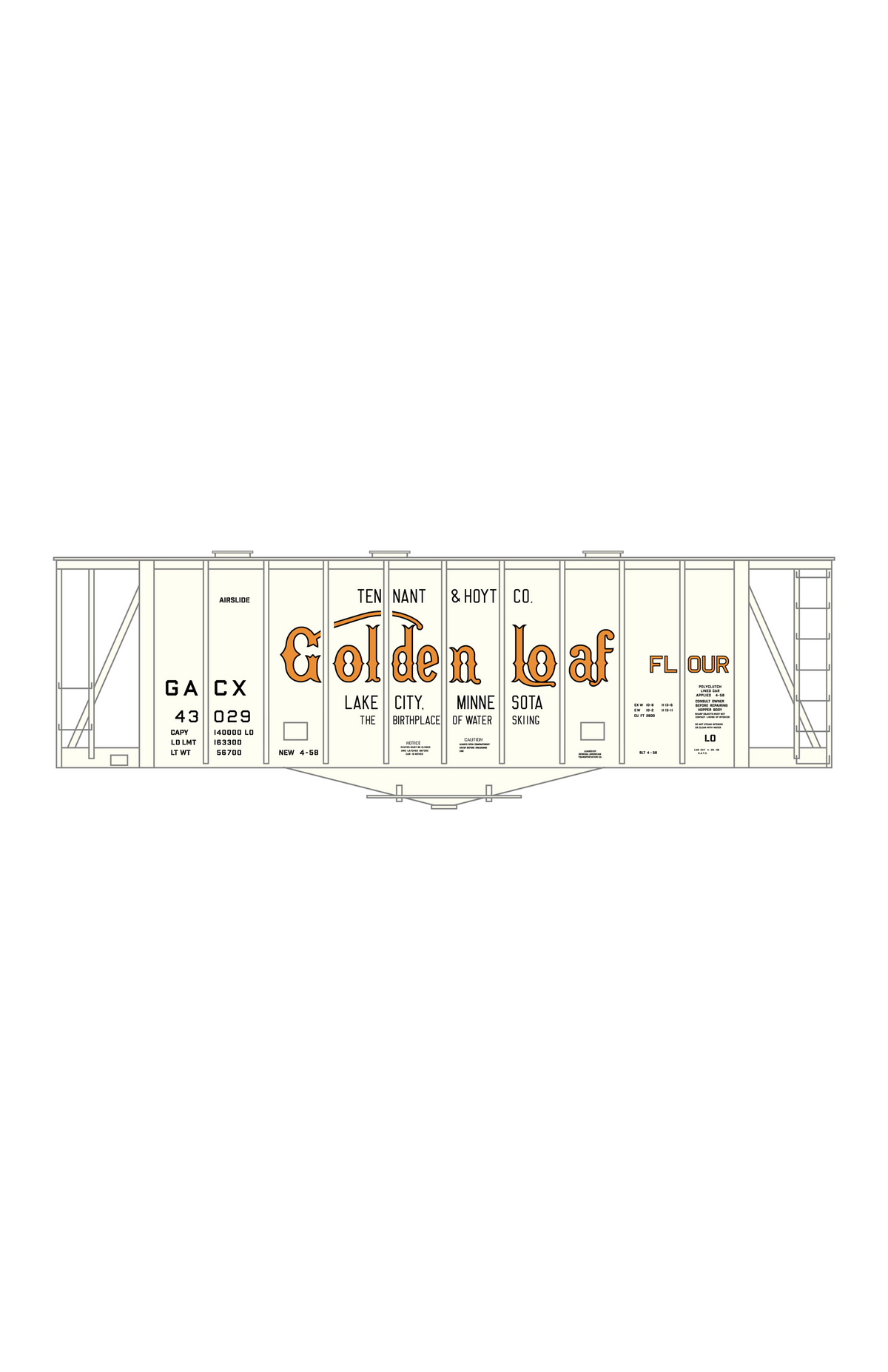 Tennant and Hoyt Golden Loaf Flour Airslide Covered Hopper Gold and Black