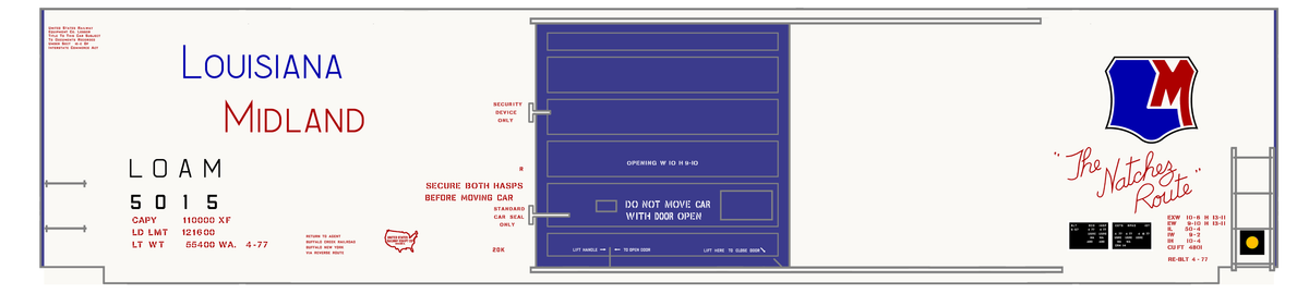 Louisiana Midland LOAM 50 Ft PS1 Boxcar Red Blue The Natchez Route - Decal