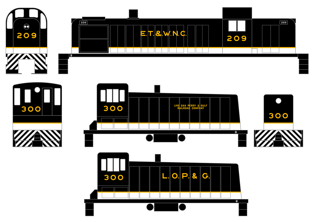 Live Oak, Perry & Gulf, South Georgia ET&WNC Diesel Locomotive Gold Southern Scheme