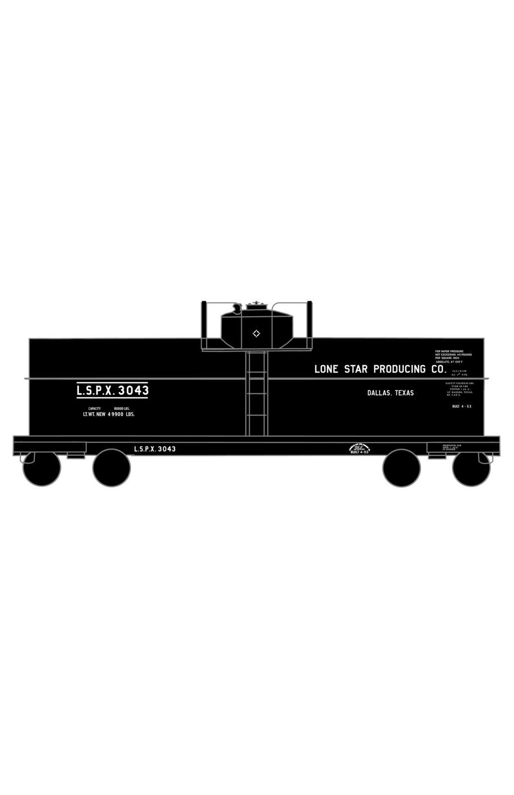 Lone Star Producing Co Tank Car White Dallas Texas