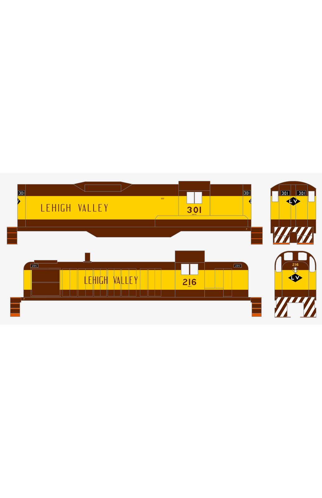 Lehigh Valley RS3 / GP9 Diesel Locomotive  Yellow Tuscan Scheme
