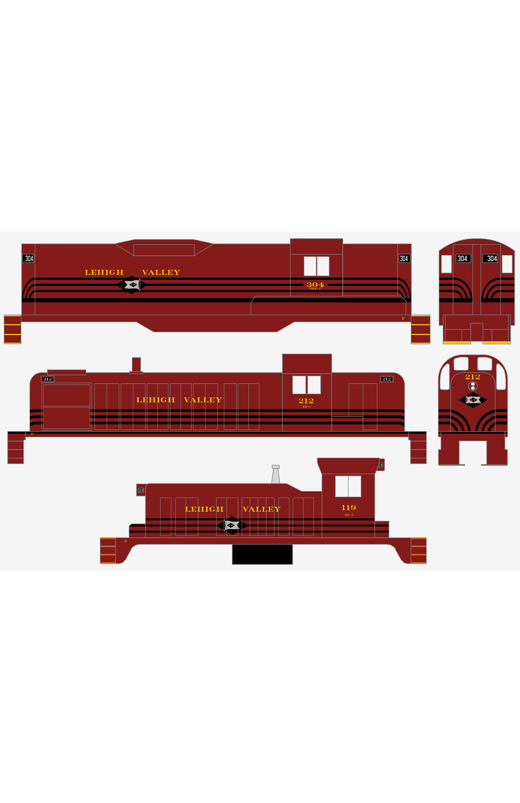 Lehigh Valley Hood Diesel Or Switcher  Three Black Stripes - Decal