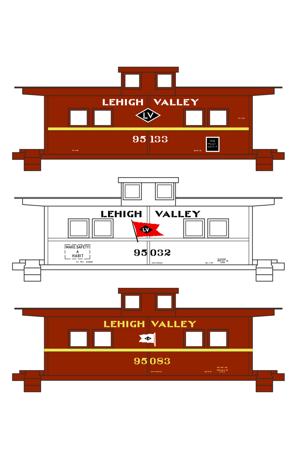 Lehigh Valley Caboose Black, White and Yellow Late Schemes