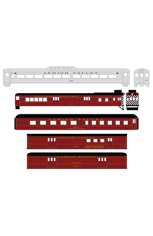 Lehigh Valley Passenger Car, Doodlebug and RDC Dulux Gold and Black