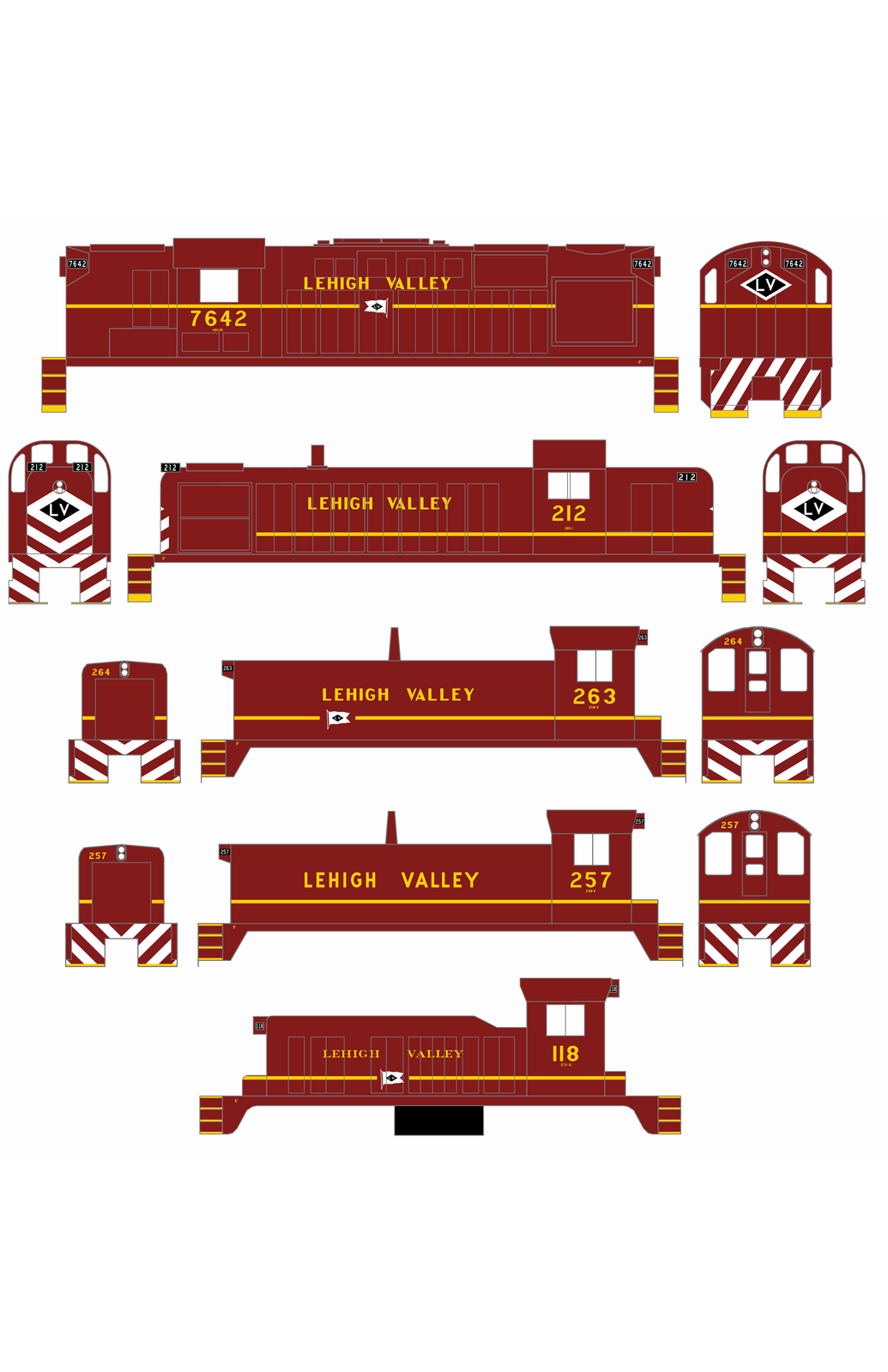 Lehigh Valley Diesel Locomotive Yellow Small Block Letter Scheme