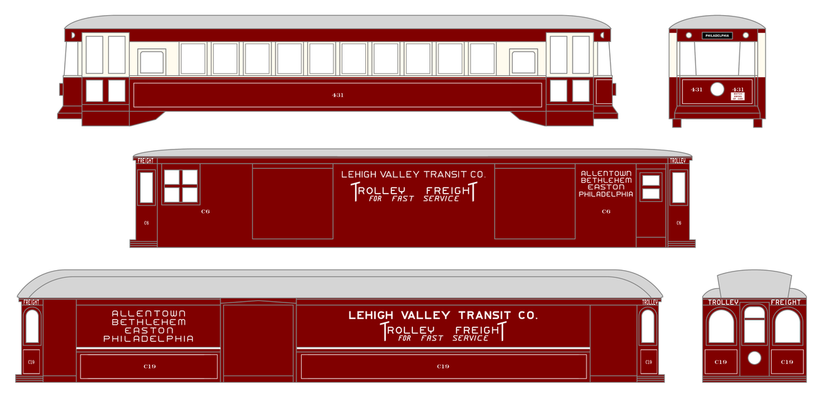 Lehigh Valley Transit Interurban Trolley Car and Freight Motor White Trolley Freight