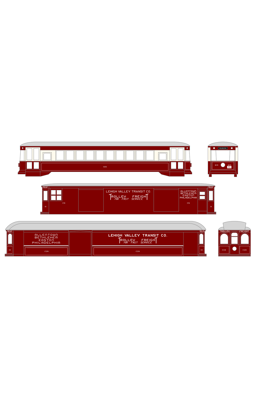 Lehigh Valley Transit Interurban Trolley Car and Freight Motor White Trolley Freight