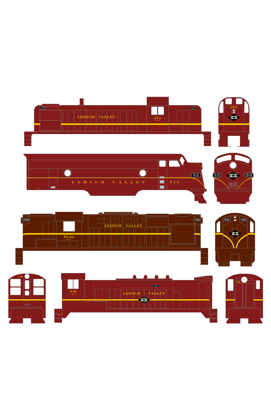 Lehigh Valley Diesel Locomotive Yellow Black Diamond Yellow Stripe Scheme - Decal