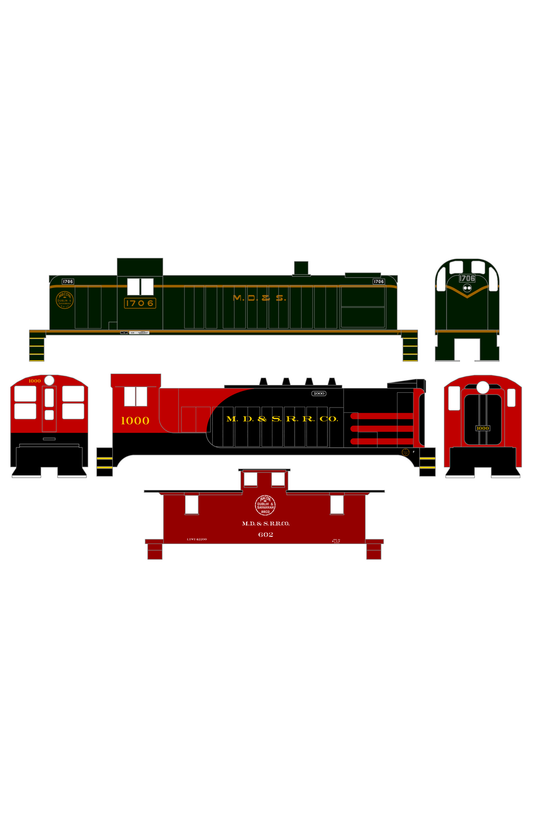 Macon, Dublin and Savannah Diesel Locomotive and Caboose Gold, Yellow and White