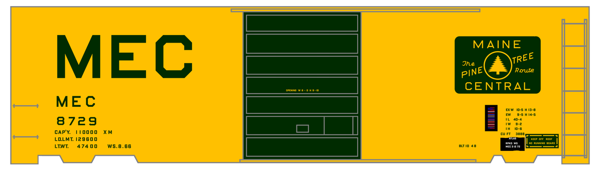 Maine Central 40 Ft Steel Boxcar Green For Yellow Car