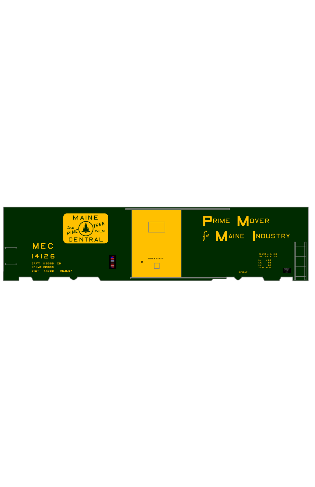 Maine Central 40 Ft Steel Boxcar Yellow Prime Mover