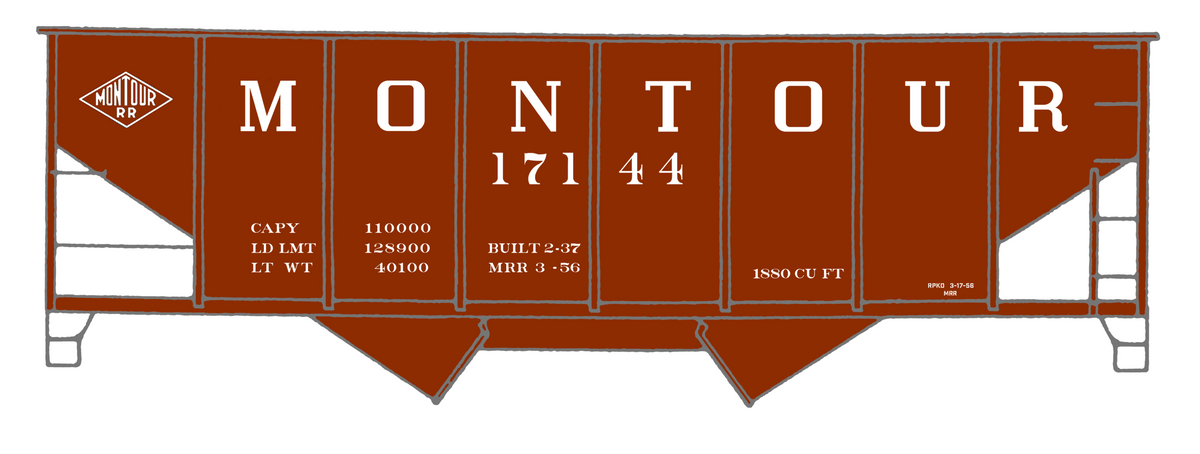 Montour Railroad Ribbed Twin Hopper White Big Lettering