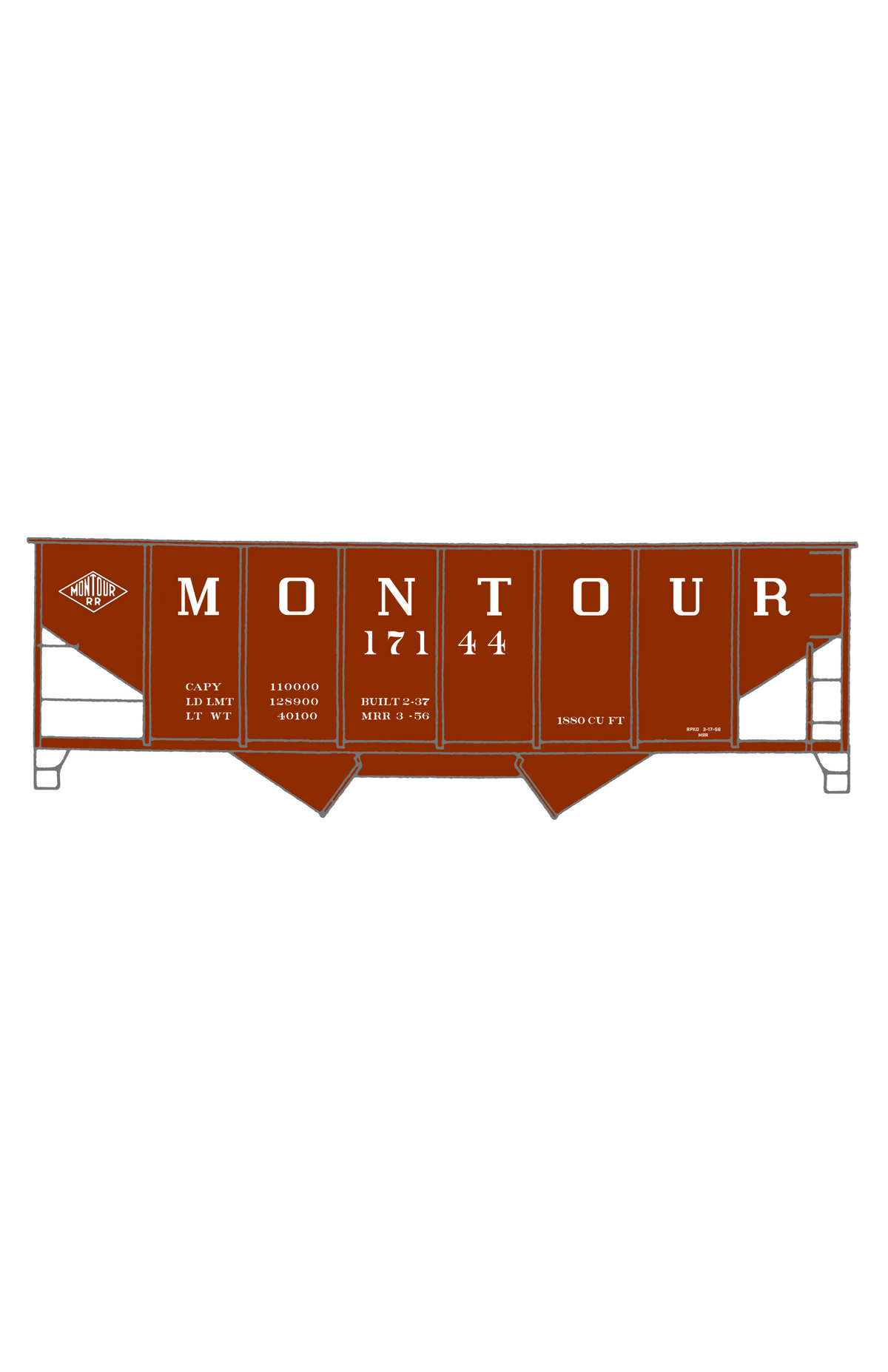 Montour Railroad Ribbed Twin Hopper White Big Lettering