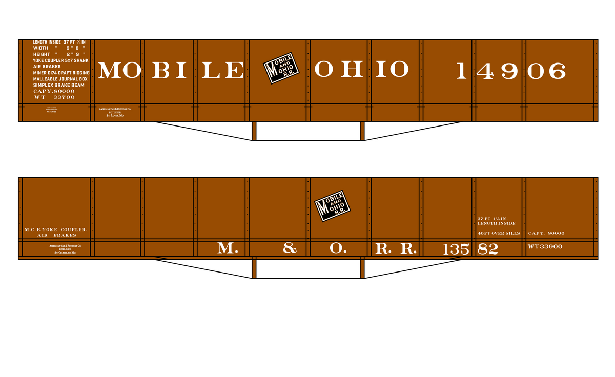 Mobile and Ohio Wood Gondola White GM&O Predecessor
