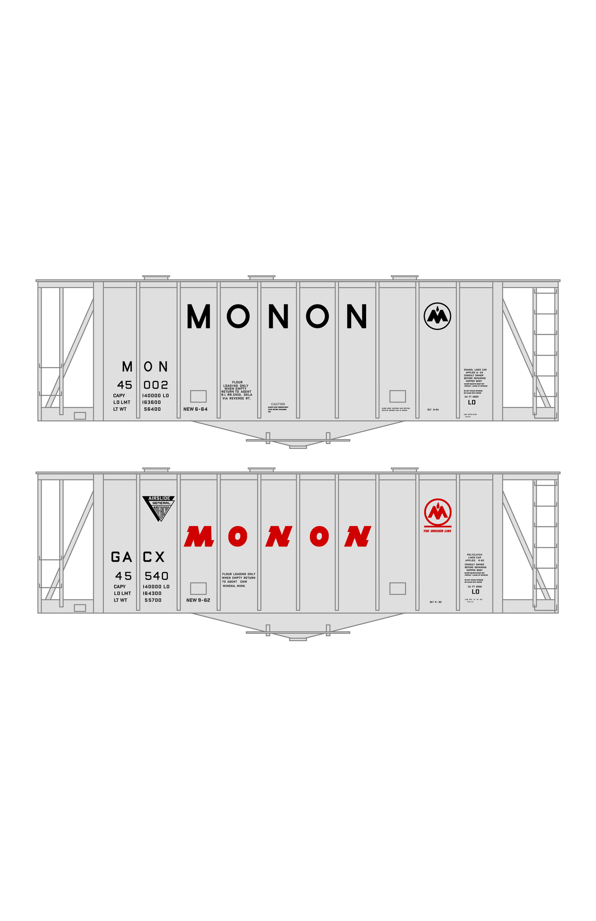 Monon Airslide Covered Hopper Black and Red