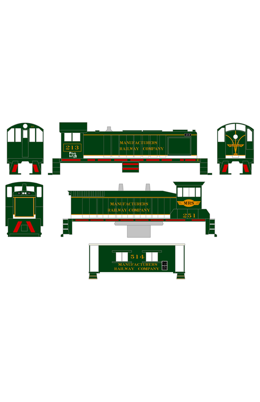 Manufacturers Railway Diesel Locomotive and Caboose Gold and Red
