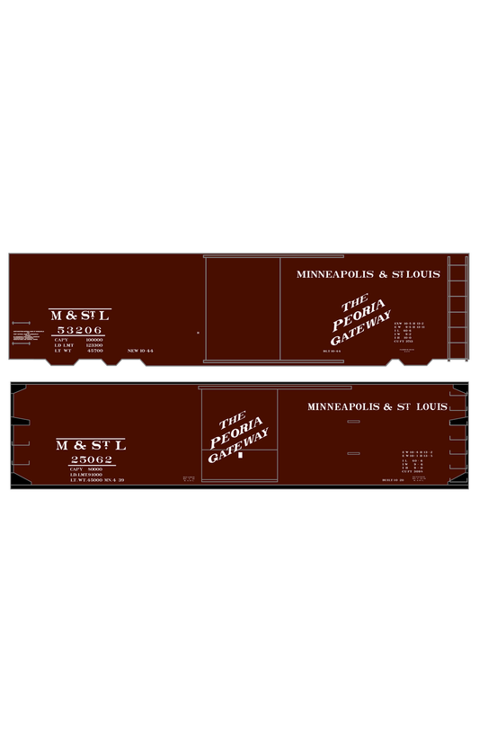 Minneapolis and St Louis Wood and Steel Boxcars White Peoria Gateway