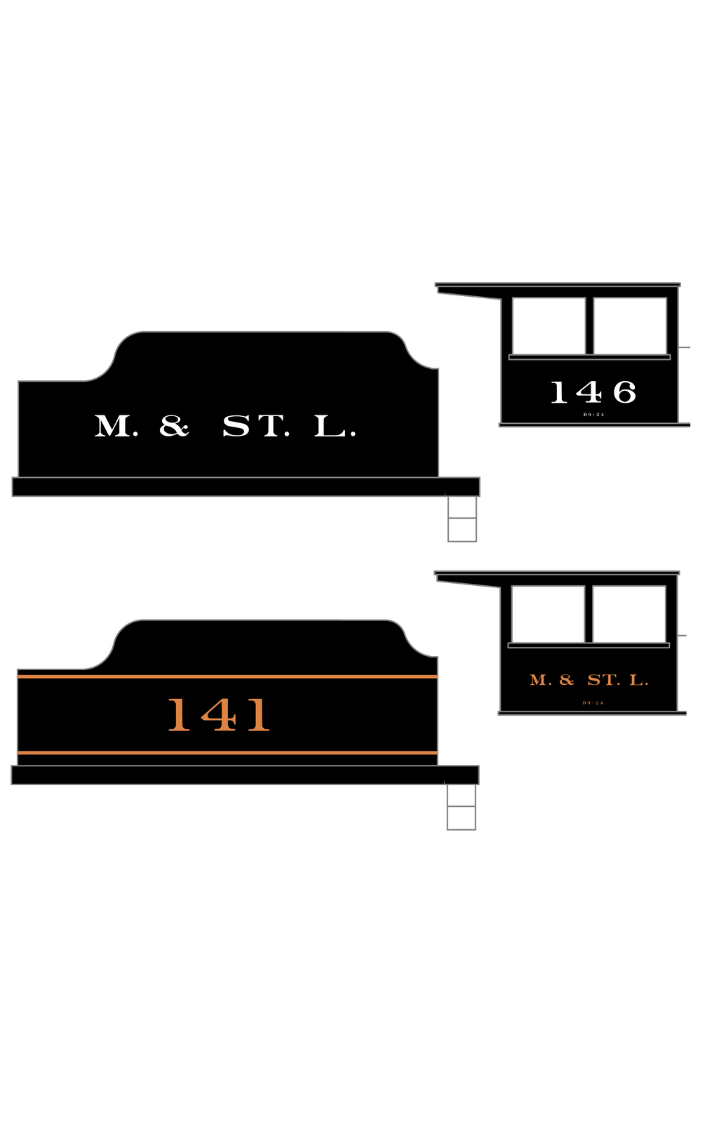 Minneapolis and St Louis Steam Locomotive Gold and White Earlier Big M&StL and Gold Schemes - Decal