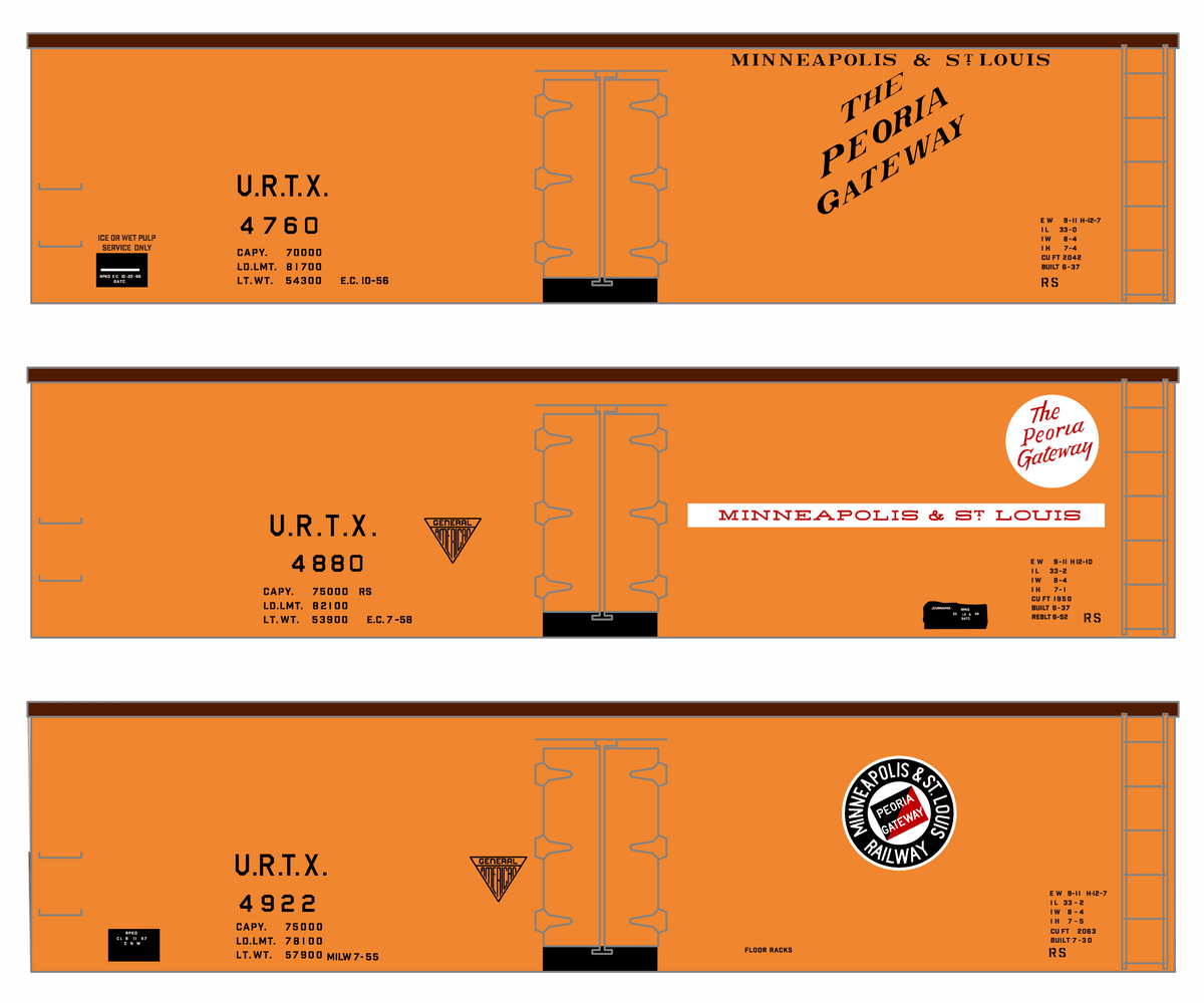 Minneapolis and St Louis Wood Ice Reefer Black White and Red Peoria Gateway - Decal