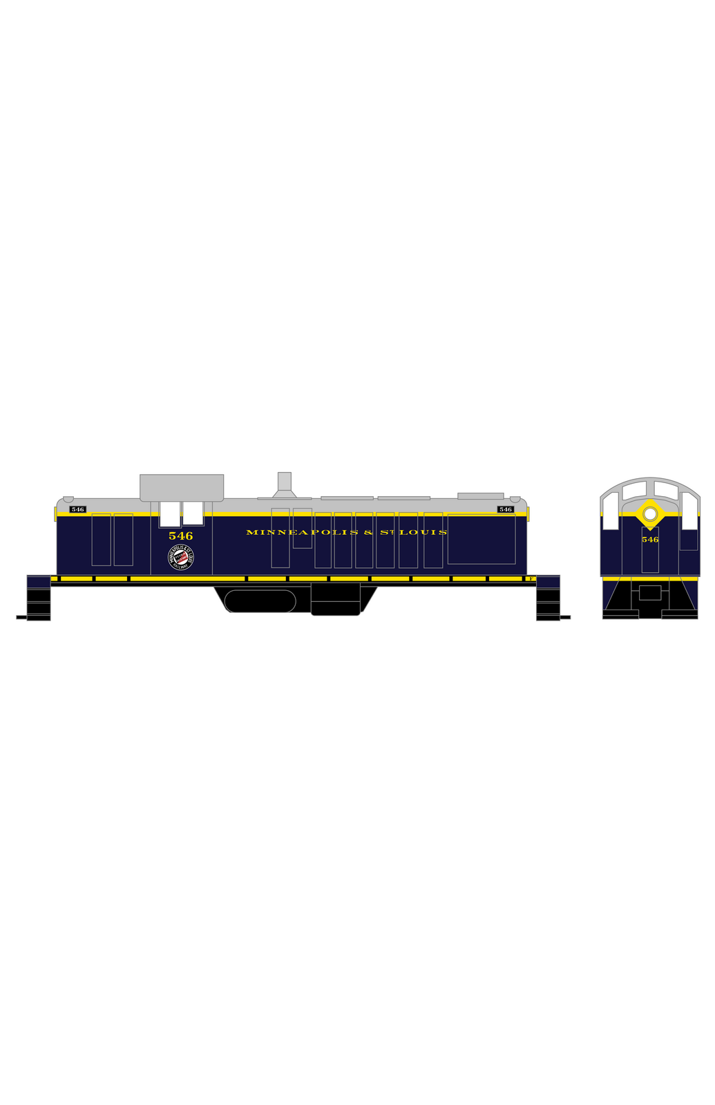 Minneapolis and St Louis ALCO RS1 Diesel Locomotive Yellow Scheme 1, Dark Blue Loco - Decal
