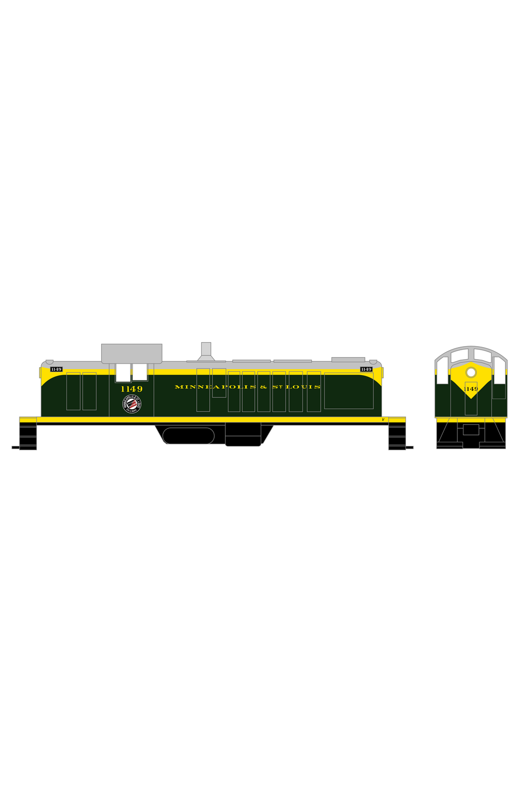 Minneapolis and St Louis ALCO RS1 Diesel Locomotive Yellow Scheme 2, Dark Green Loco - Decal