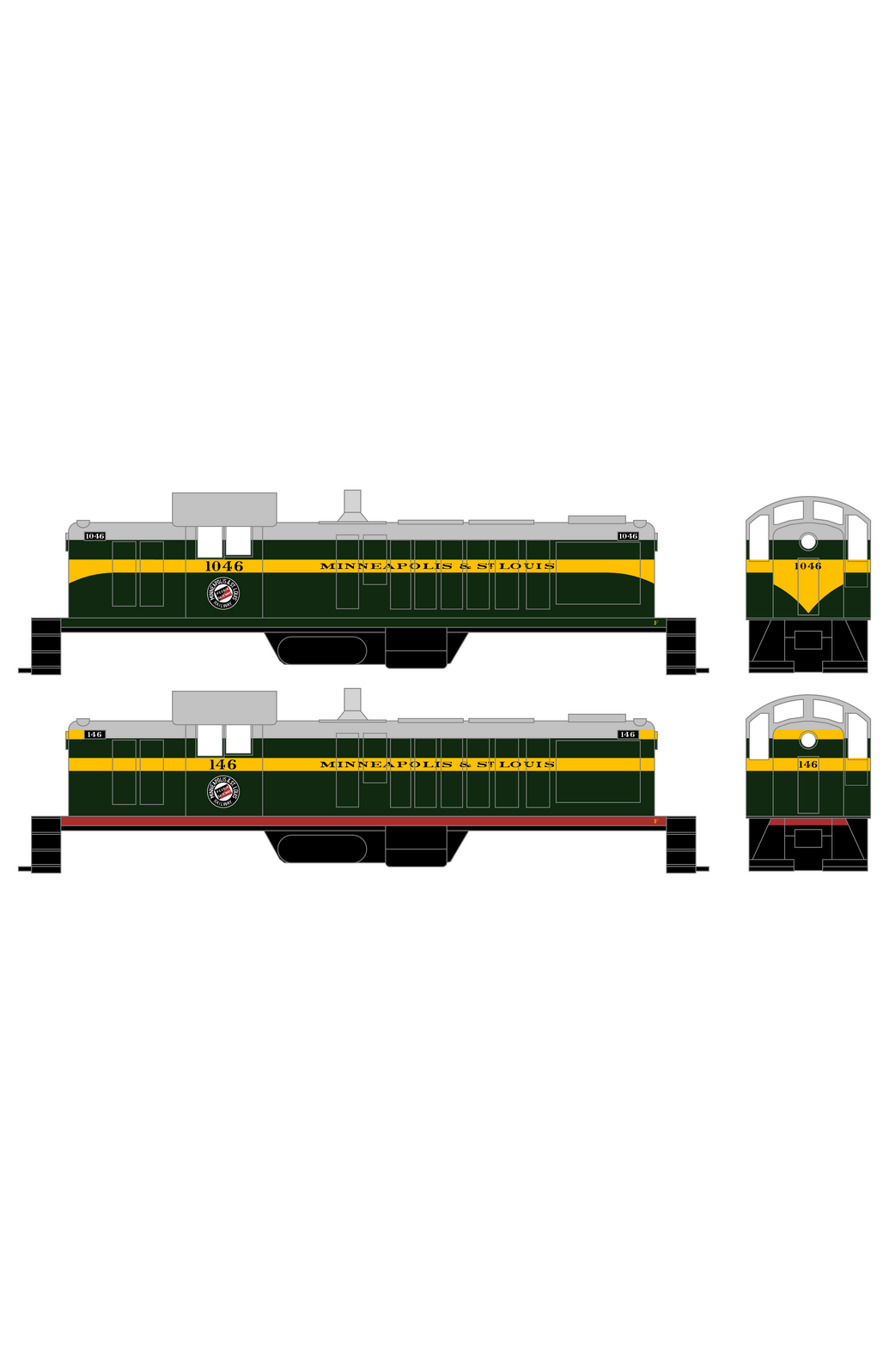 Minneapolis and St Louis ALCO RS1 Diesel Locomotive Yellow Schemes 5 and 9, Dark Green Locos - Decal
