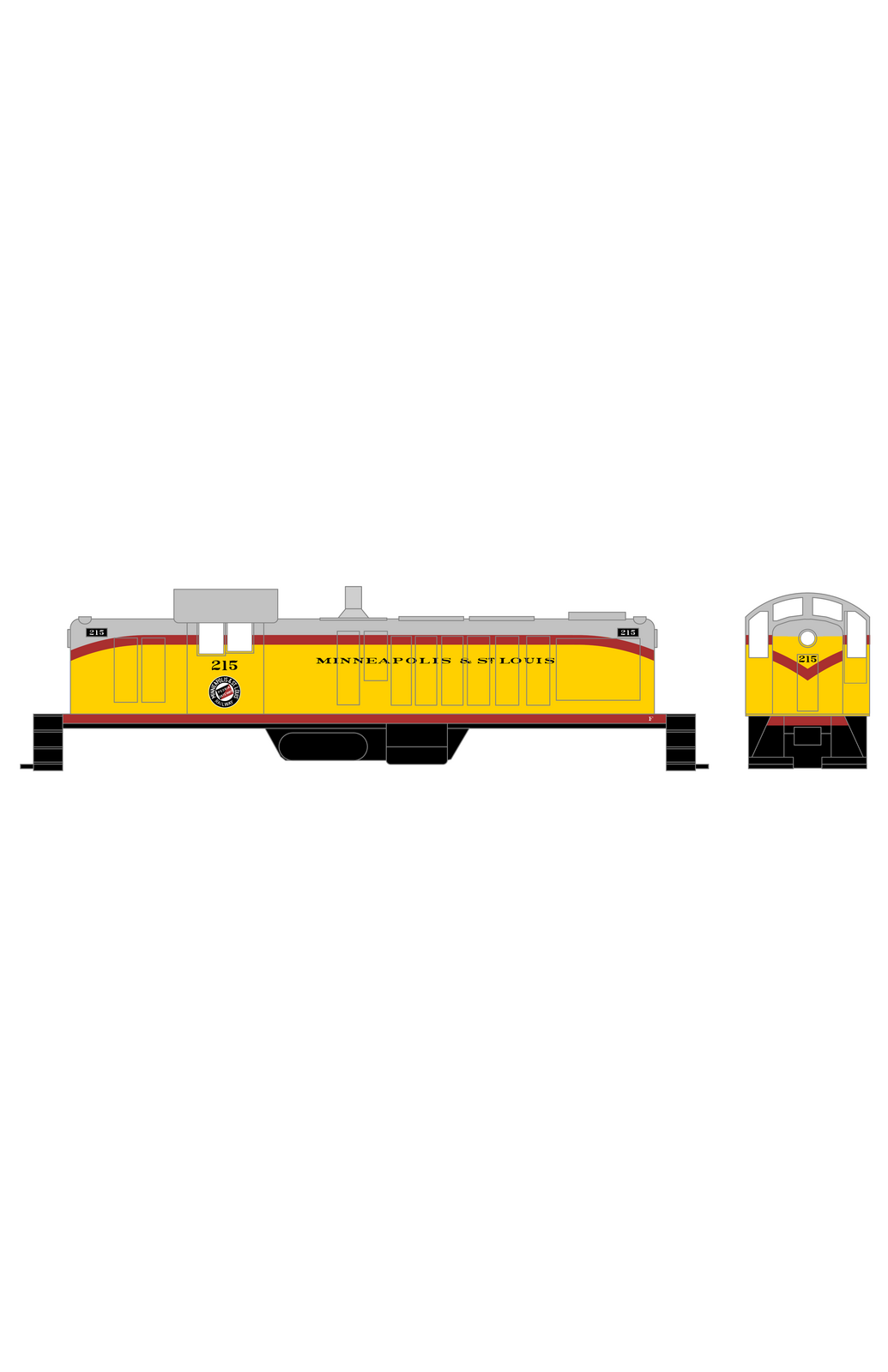 Minneapolis and St Louis ALCO RS1 Diesel Locomotive Red Scheme 6, Yellow Loco - Decal