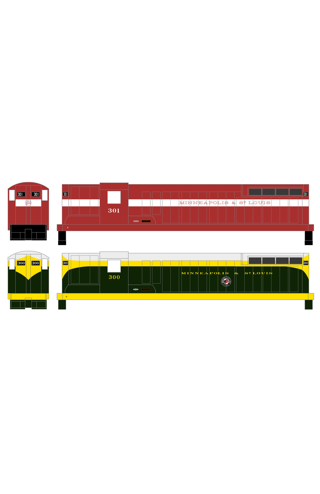 Minneapolis and St Louis EMD SD7 Diesel Locomotive  Both Schemes - Decal