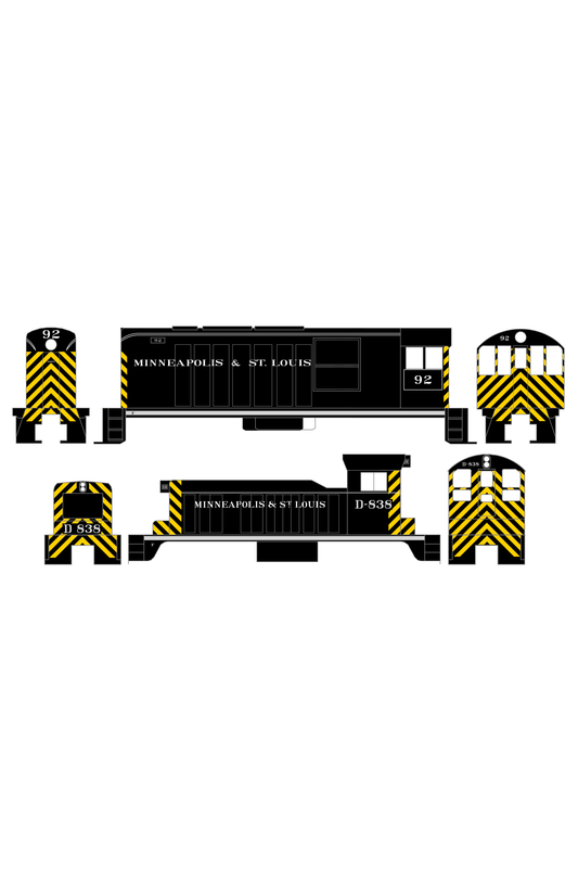 Minneapolis and St Louis End Cab Diesel Switcher Locomotive Yellow White and Aluminum