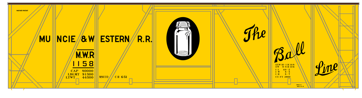 Muncie and Western Mather Patent Boxcar Black and White
