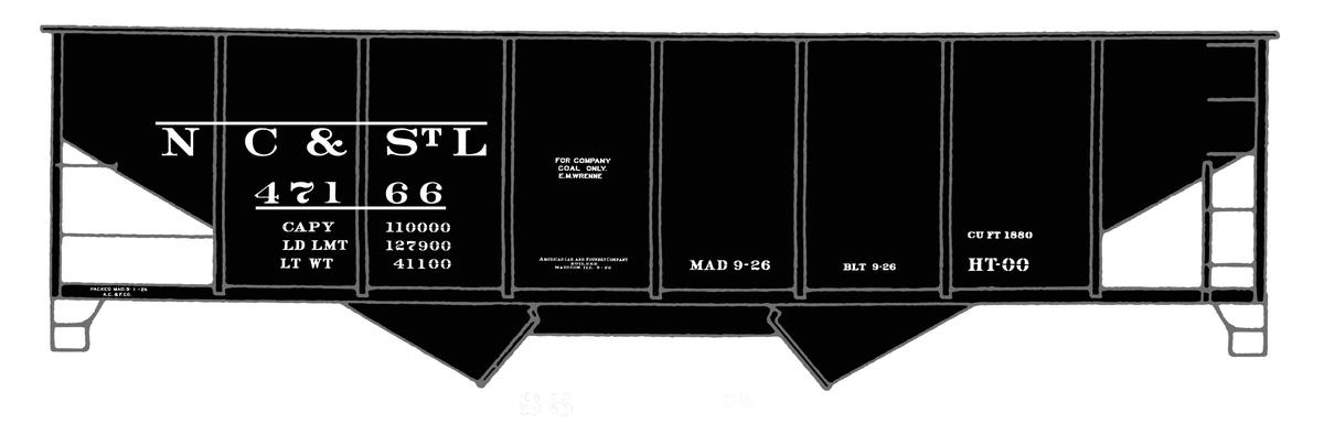 Nashville, Chattanooga & St Louis Twin Hopper Car White NC&StL