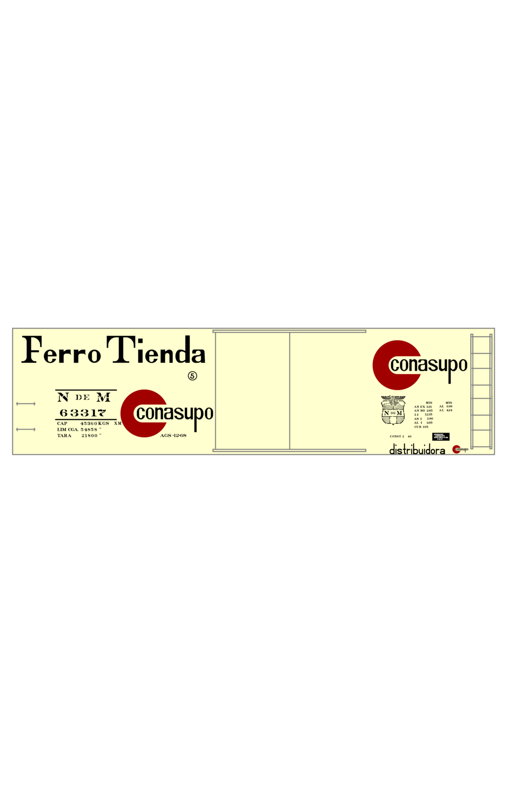 Nacionales De Mexico NDEM 40 Ft Boxcar Black and Red Conasupo Ferro Tienda