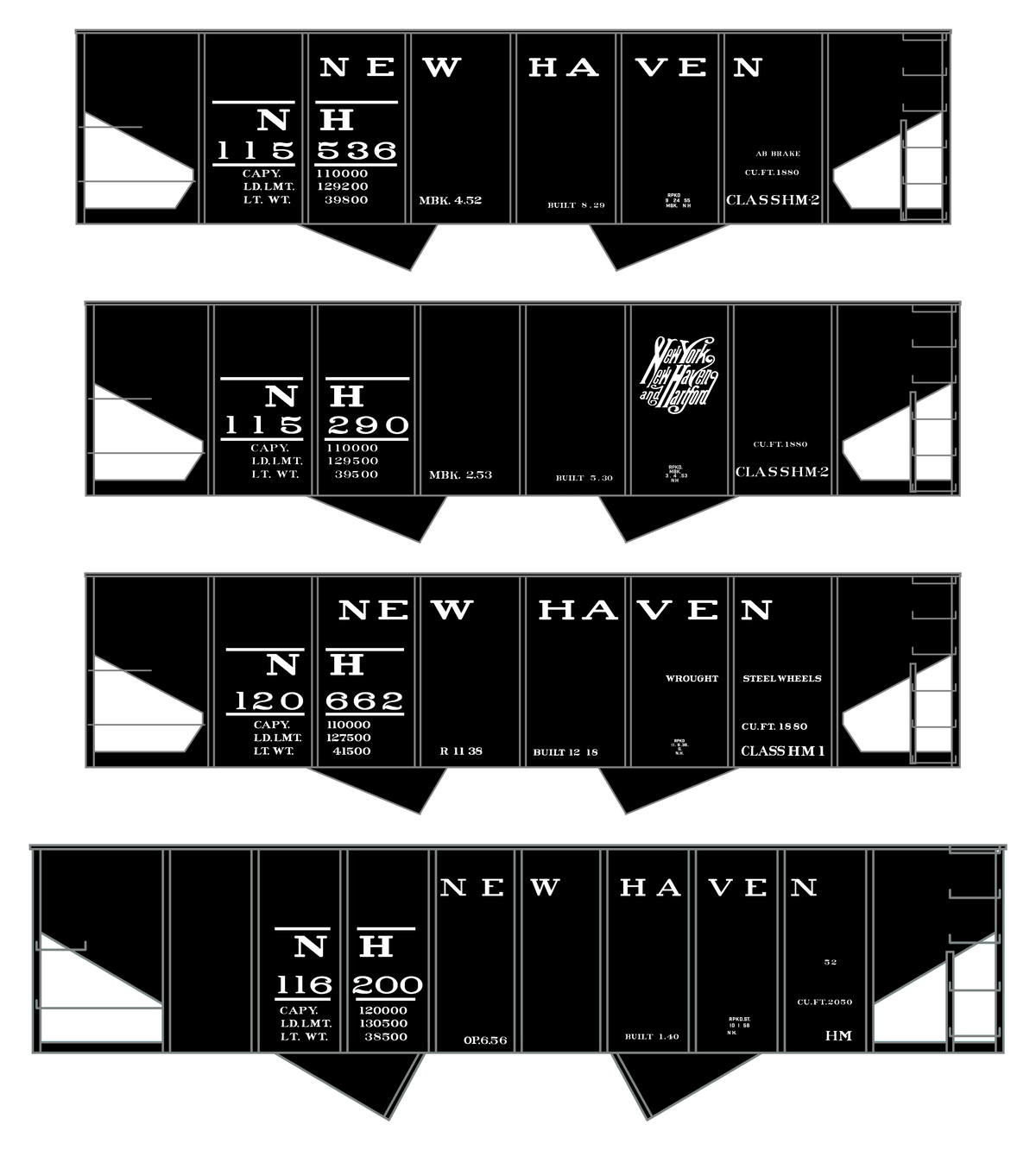 New York, New Haven, and Hartford Ribbed Twin Hopper White HM HM1 HM2 Classes